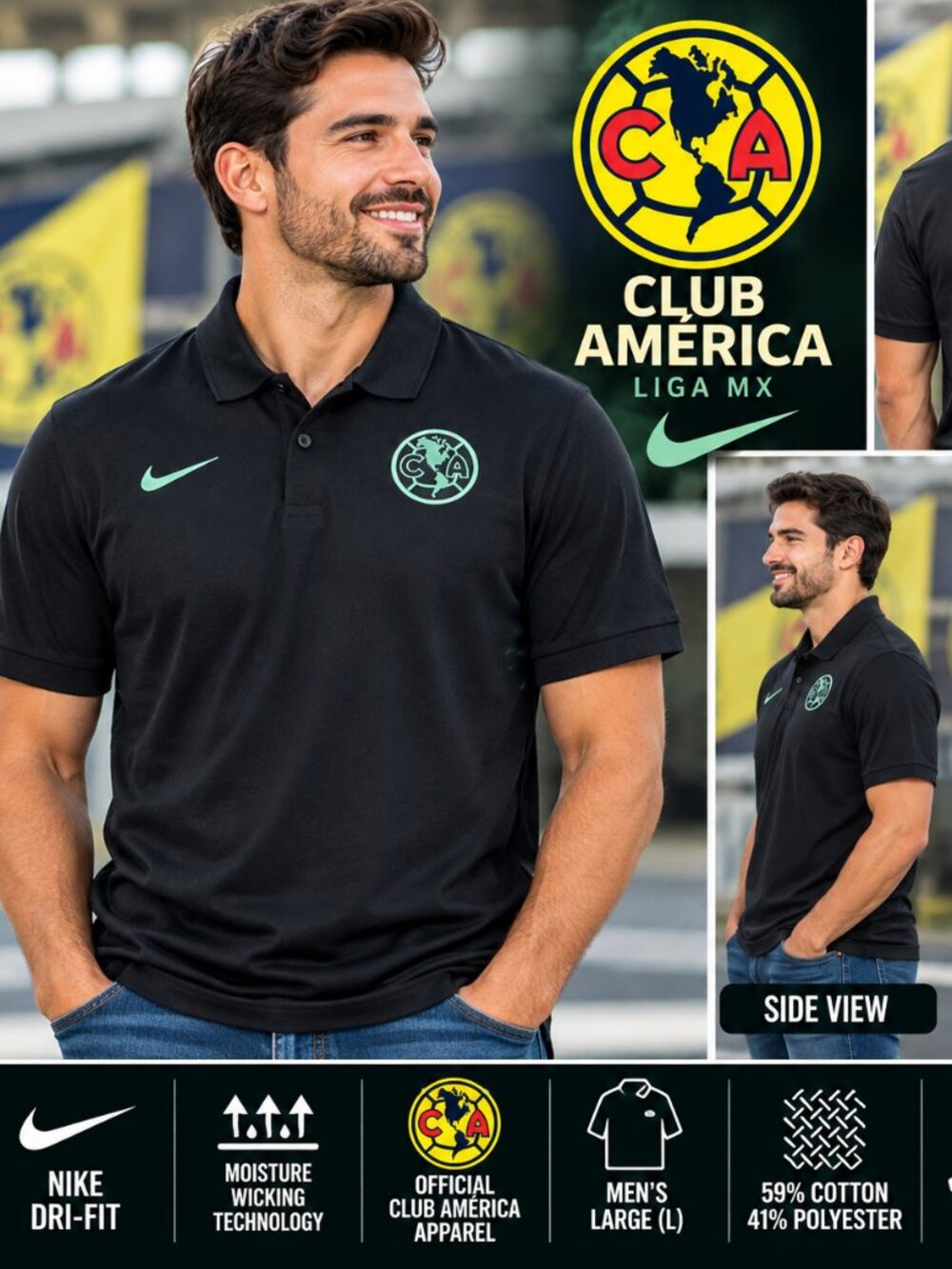 NIKE CLUB AMÉRICA DRI-FIT SOCCER POLO – MEN'S LARGE – NEW WITH TAGS!